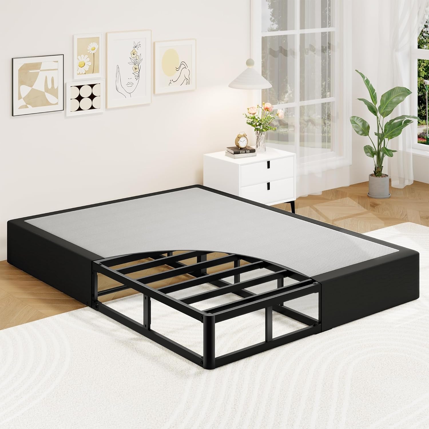Queen Box Spring, 10 Inch High Profile Box Spring for Queen Bed, 3000 Lbs Heavy Duty Metal Frame Mattress Foundation with Fabric Cover, Easy Assembly-Noise Free