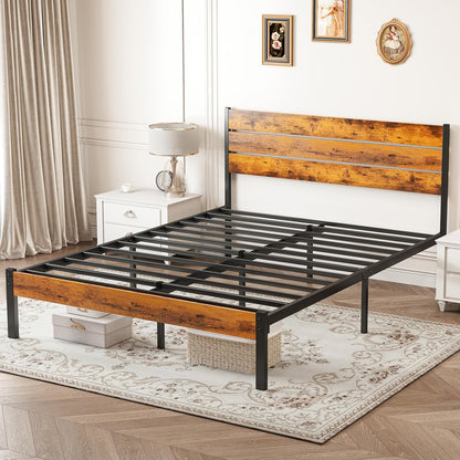 Full Size Bed Frame with Headboard, 800LBS Mattress Foundation with All Sturdy Metal Support, under Bed Storage, No Box Spring Needed, Easy Assembly, Rust Brown