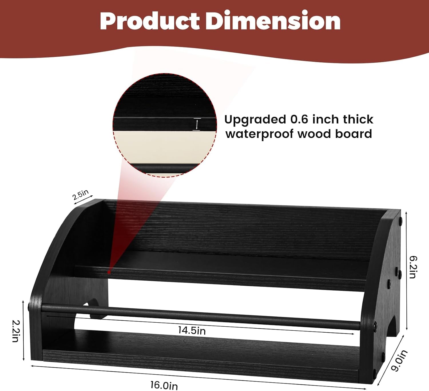 Liquor Bottle Display Shelf, Coffee Syrup Rack Organizer, 2 Step Countertop Wine Rack, Home Retro Bar Shelf Stand for Liquor Whiskey, Spirits, Kitchen Organizer for Seasonings, Spice & Tea (Black)