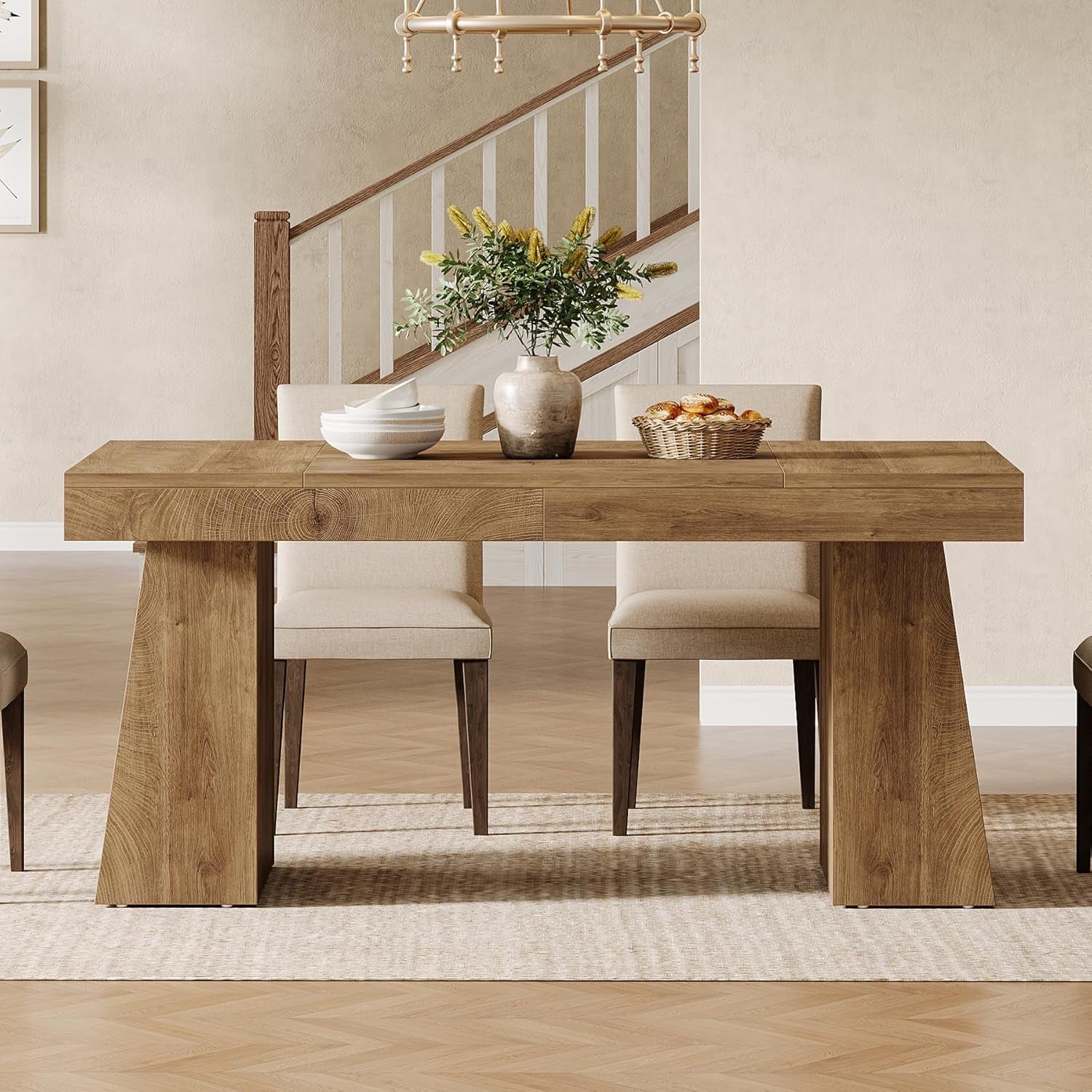 55-Inch Dining Room Table for 4-6, Rectangular Kitchen Dinner Eating Table with Sturdy Legs, Mid-Century Modern Dining Table for Dining Room, Home,Brown