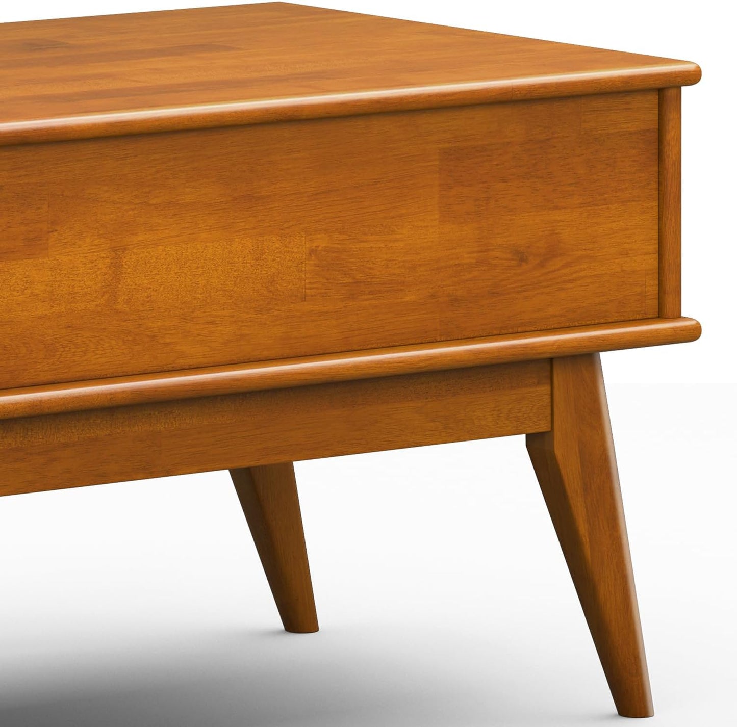 Draper Lift Top Coffee Table - 48 Inch Wide Solid Hardwood Mid-Century Modern Cocktail Table in Teak Brown, Functional Living Room Table with Storage Compartment, Open Shelf and Angled Legs