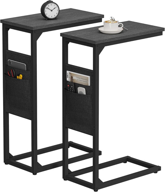 C Shaped End Table, Side Table for Couch, Sofa Table with Storage Bag, TV Tray for Living Room, Bedroom, Black TB01BK0822