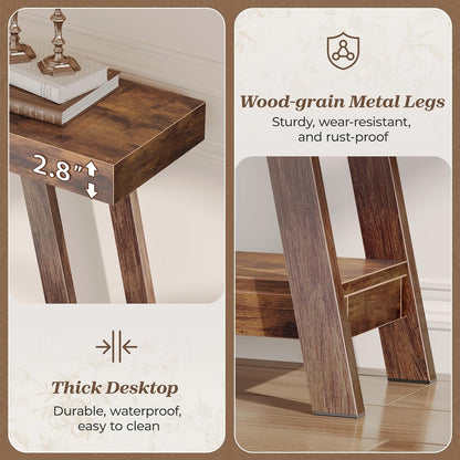 Console Table with Charging Station, USB-C Port, 2 Tiers Entryway Table, 53.9 Inch Sofa Table with Metal Legs, Entry Hallway Table with Thicker Desktop, Modern behind Couch Table, Rustic Brown