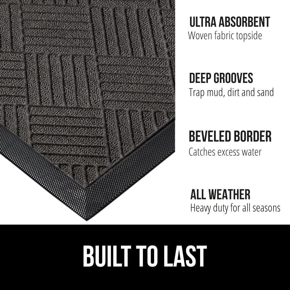 100% Waterproof All-Season Weathermax Doormat US Designed Natural Rubber, Stain and Fade Resistant, Low Profile Indoor Outdoor Door Mats, Easy Clean Patio Mat, 17X29, Gray Diamond
