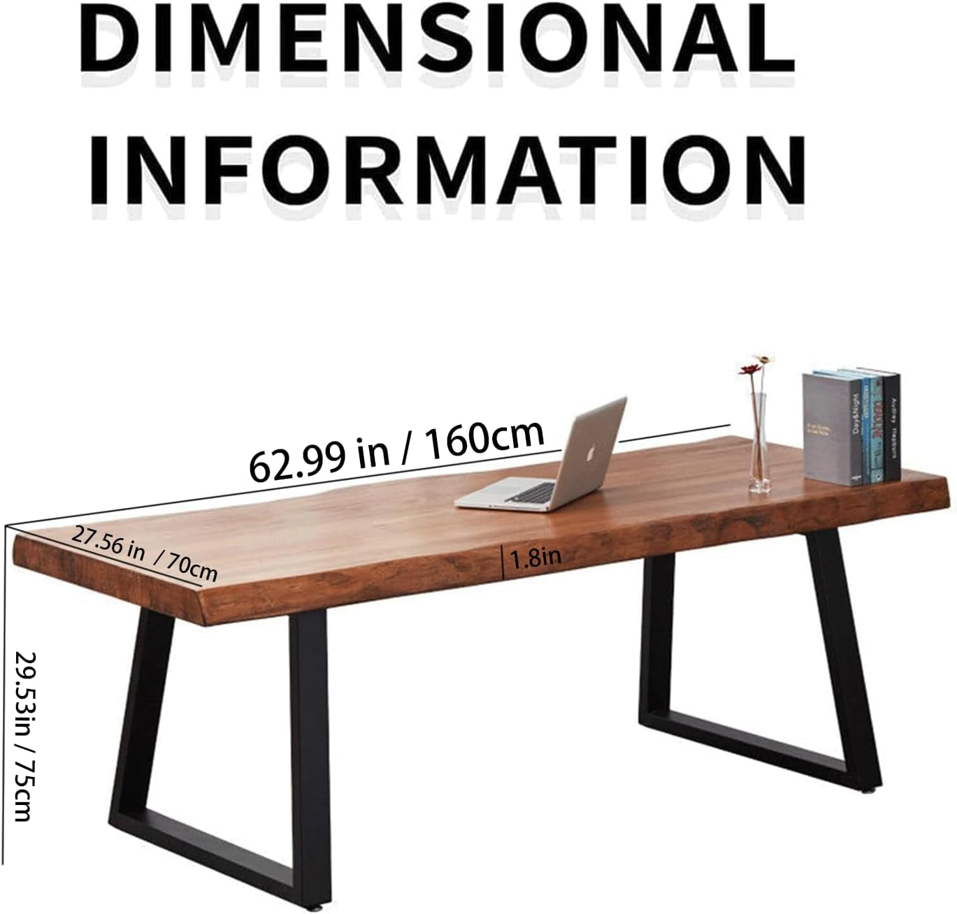 Pine Computer Desk, Modern Solid Wood Home Office Desk, Long Rural Farmhouse Pine Dining Table, Administrative Workstation Computer Desk, Suitable for Living Room and Dining Room (47Inch)