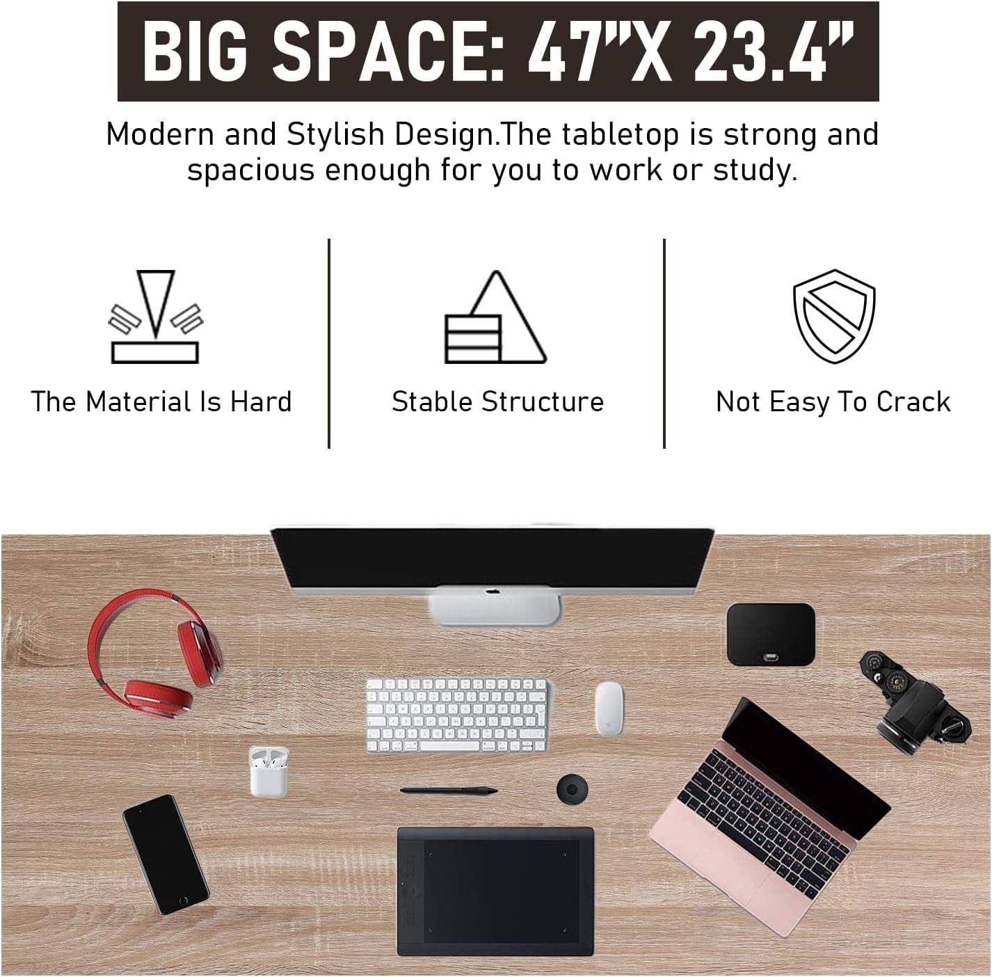 47 Inch Computer Desk Home Office Desk Writing Study Table Modern Simple Style PC Desk with Metal Frame Gaming Desk Workstation for Small Space，Nature