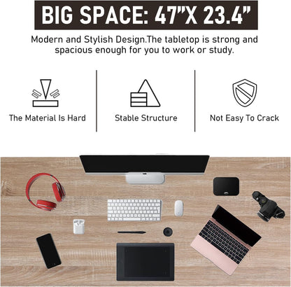 47 Inch Computer Desk Home Office Desk Writing Study Table Modern Simple Style PC Desk with Metal Frame Gaming Desk Workstation for Small Space，Nature