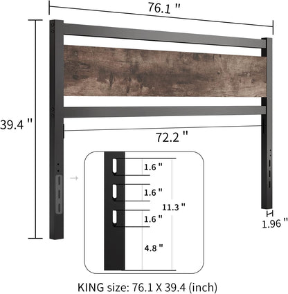 Headboard Only Wooden Headboard with Metal Slats Sturdy Rustic Headboards Easy Assembly, Twin Xl/Queen/King (King)