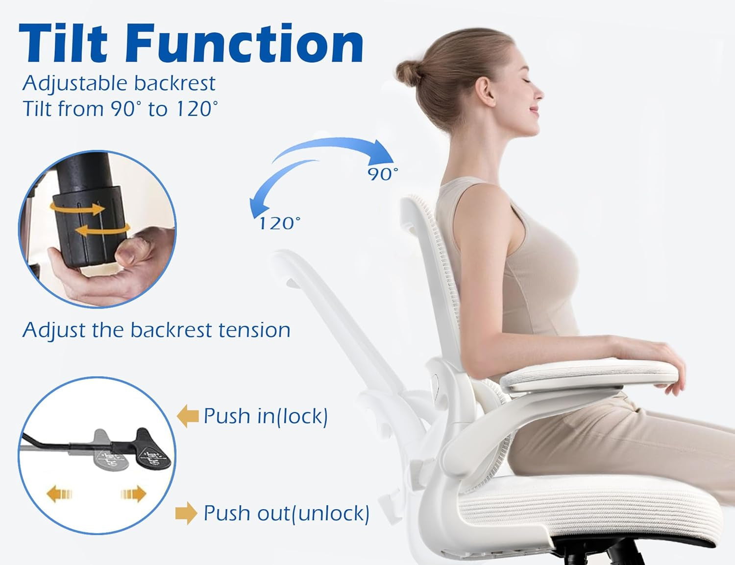 Ergonomic Office Chair - Desk Chair with Adjustable Lumbar Support Computer Chair - Mesh Comfy Chair with Flip-Up Armrests - Gaming Chairs for Adults Home Office (Leather, White)