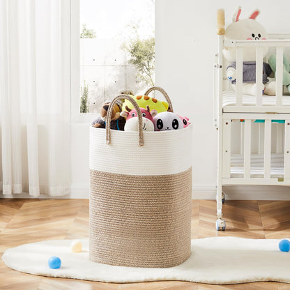 Laundry Basket,Woven Cotton Rope Laundry Hamper,Versatile Storage for Dirty Clothes,Baby Toys,And Blankets in Bathroom, Nursery,And Living Room (Brown, 60L)