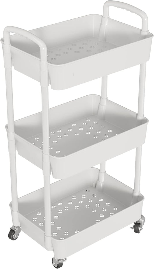 3-Tier Rolling Cart with Wheels,Multifunction Utility Storage Carts, Kitchen Storage Organizer,Mobile Shelving Unit for Bathroom,Laundry,With Classified Stickers,White