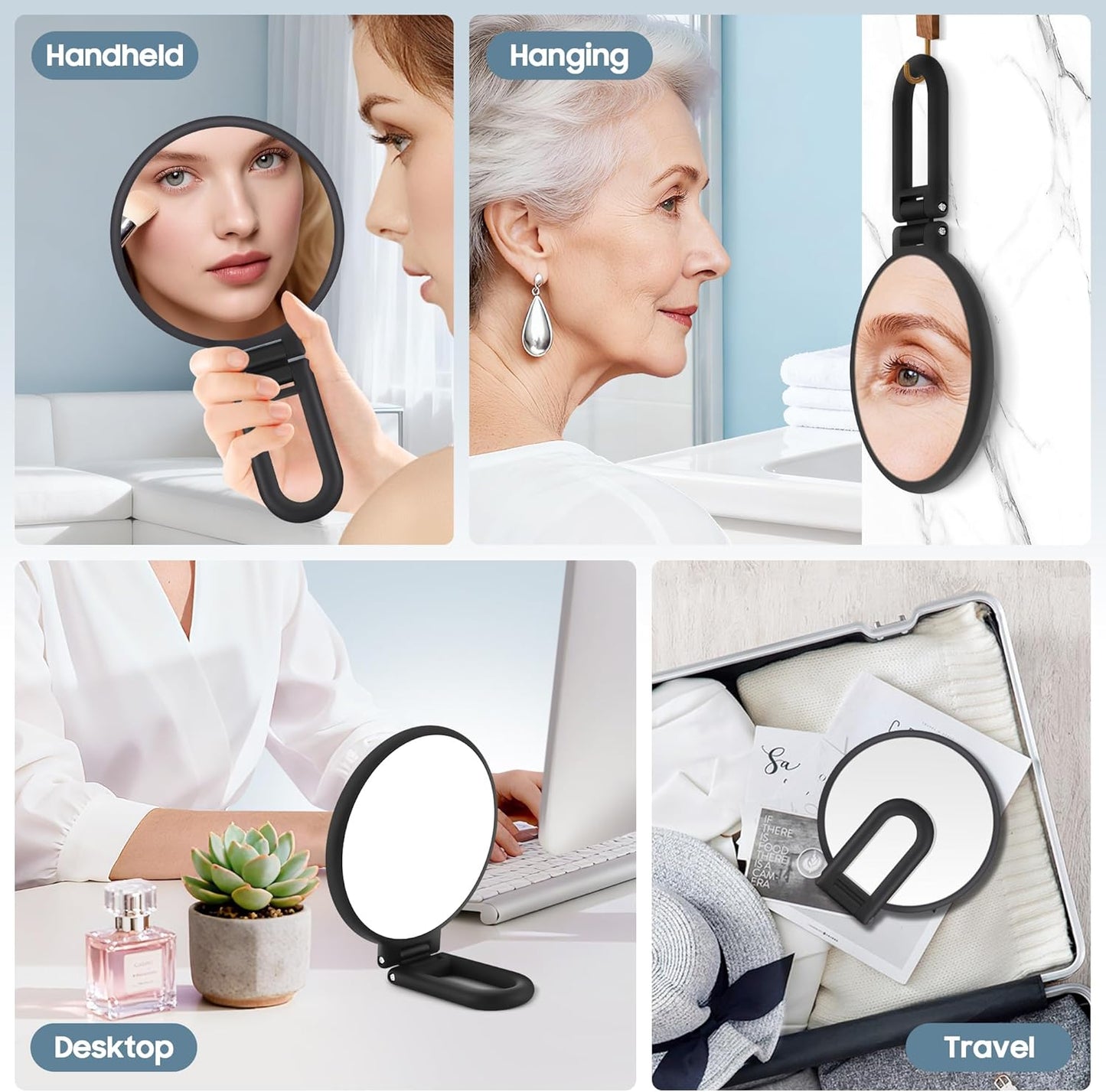 40X Magnifying Mirror, Hand Mirror for Makeup, Double Sided with 40X/1X Magnification, Travel Essential, Portable Foldable for Desktop and Bathroom, Gift for Women, Frosted Black