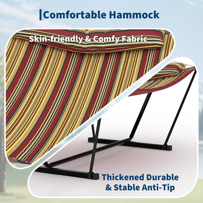 2-Person Hammock with Stand, 450Lbs Weight Capacity, Padded Polyester Fabric & Heavy-Duty Steel Frame, Portable with Carry Bag for Patio Backyard Poolside Garden Camping
