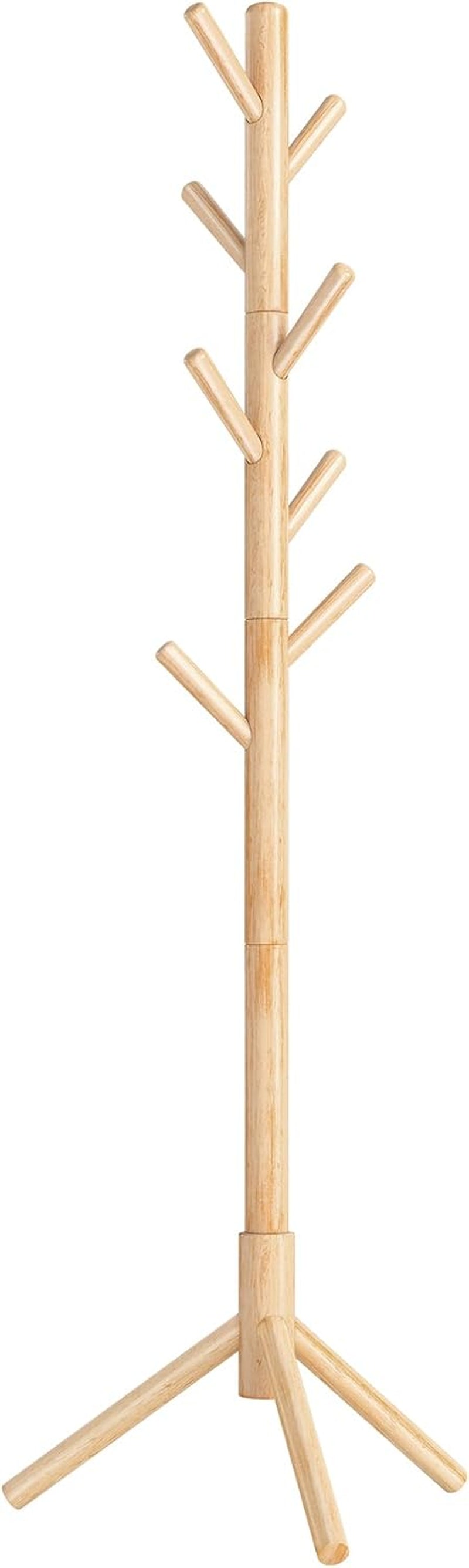 Solid Wood Coat Rack, Free Standing Tree-Shaped Coat Rack with 8 Hooks, 3 Height Options, for Clothes, Hats, Bags, Living Room, Bedroom, Home Office, Natural Beige URCR004N01