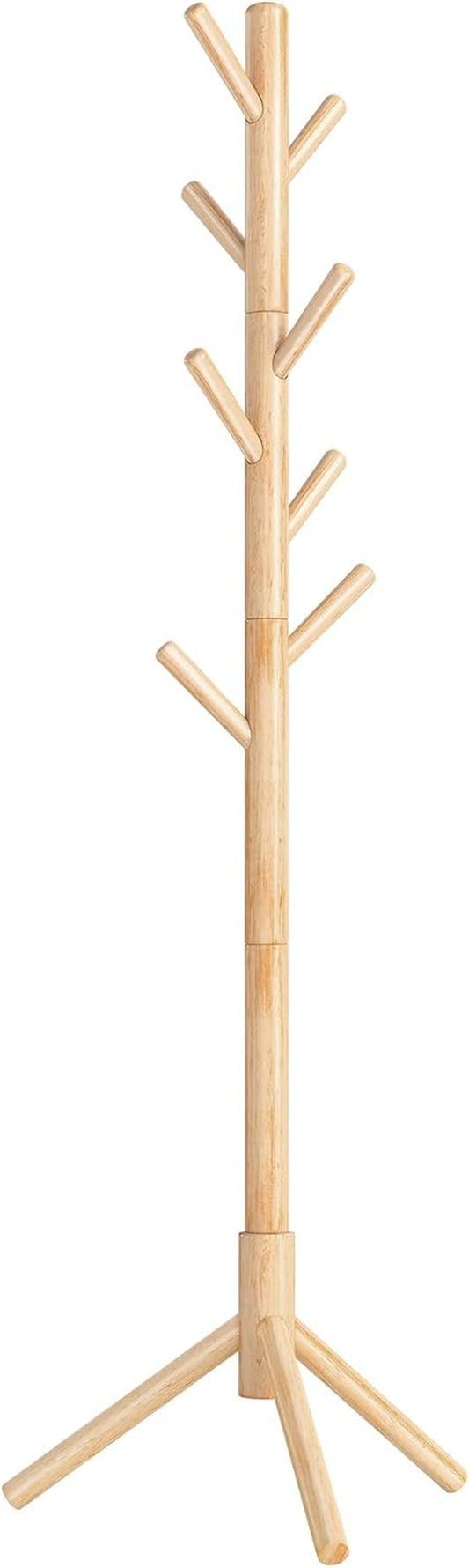 Solid Wood Coat Rack, Free Standing Tree-Shaped Coat Rack with 8 Hooks, 3 Height Options, for Clothes, Hats, Bags, Living Room, Bedroom, Home Office, Natural Beige URCR004N01