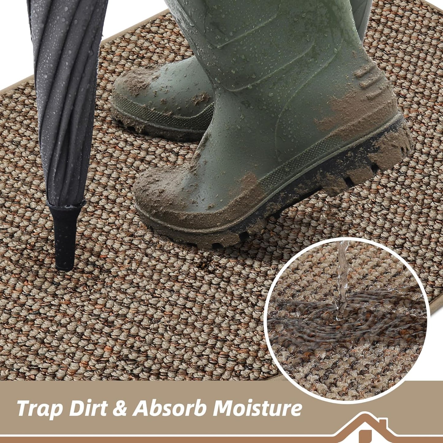 Dirt Trapper Door Mat 24" X 36" Half Circle Non-Slip Washable Doormats Entrance Rugs Absorbent Welcome Low Profile Floor Mats for Front Back Door and Entryway, Taupe