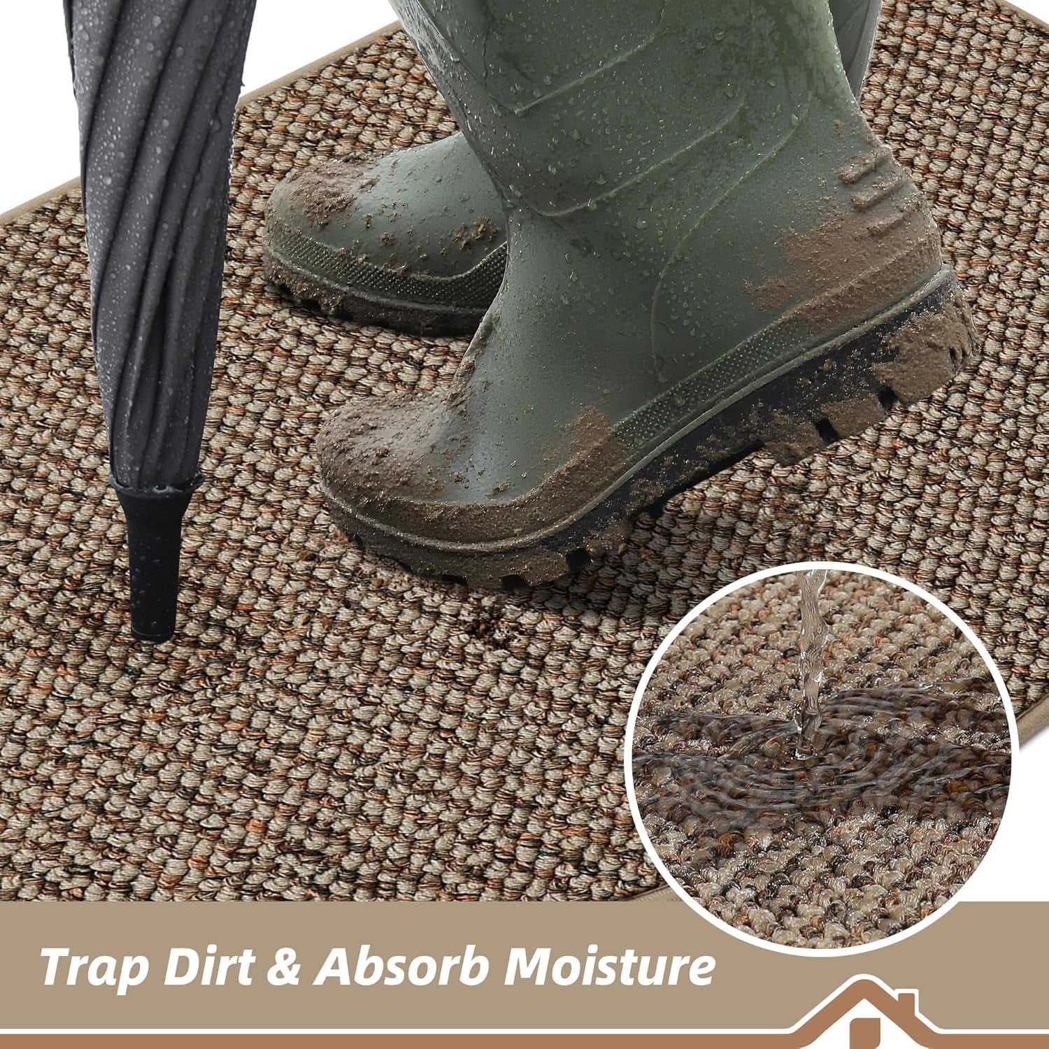 Dirt Trapper Door Mat 24" X 36" Half Circle Non-Slip Washable Doormats Entrance Rugs Absorbent Welcome Low Profile Floor Mats for Front Back Door and Entryway, Taupe