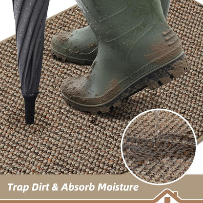 Dirt Trapper Door Mat 24" X 36" Half Circle Non-Slip Washable Doormats Entrance Rugs Absorbent Welcome Low Profile Floor Mats for Front Back Door and Entryway, Taupe