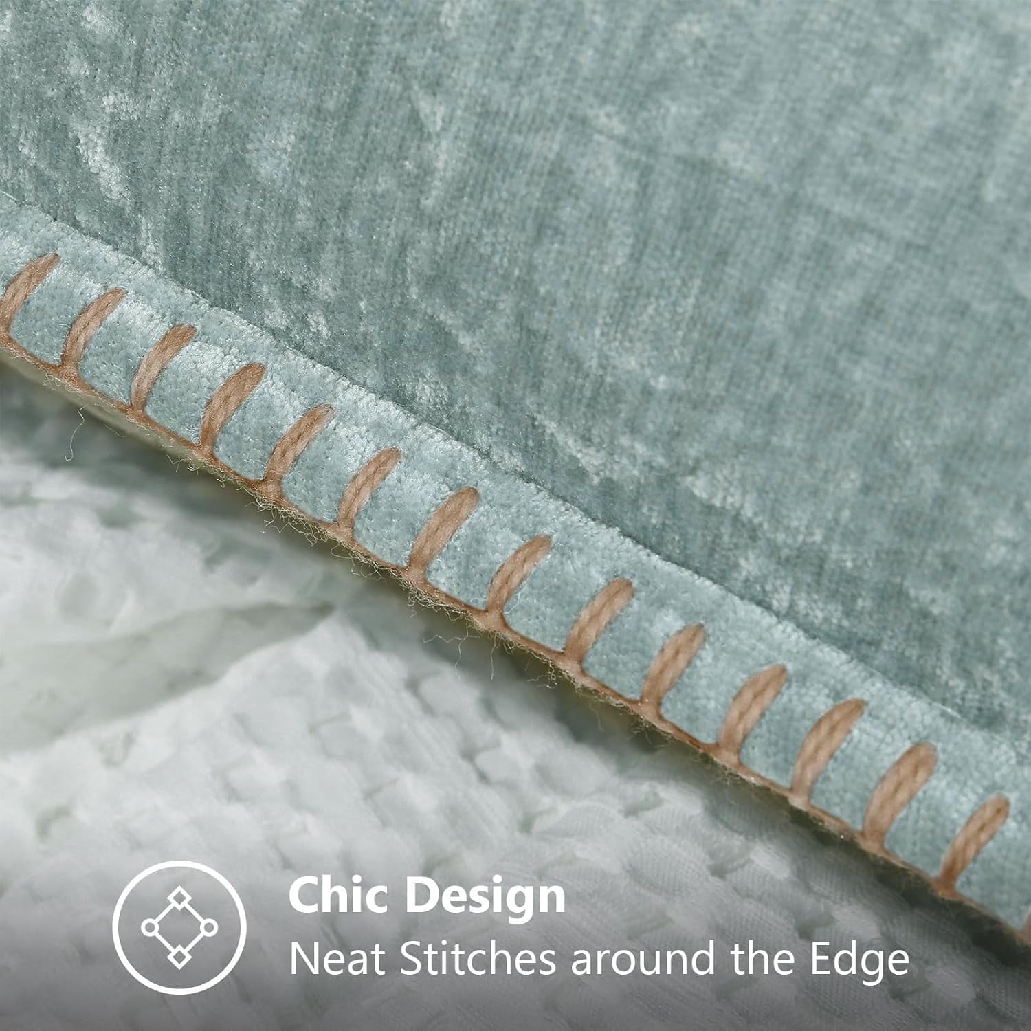 Chenille Soft Throw Pillow Covers 18X18 Set of 2, Farmhouse Velvet Neutral Decorative Euro Pillow Covers with Stitched Edge for Couch Sofa Bed Home Decor, Aqua Haze