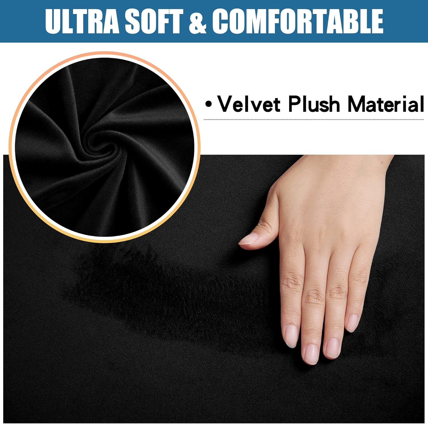 Velvet Seat Covers for Dining Room Chair Set of 4, Stretch Fit Removable Washable Chair Seat Cushion Protector Slipcovers with Ties, Black