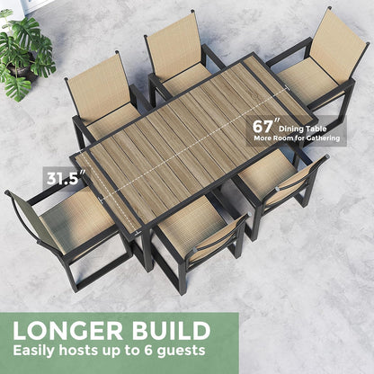 7 Piece Patio Dining Set for 6, Outdoor Furniture Set Includes 67" Rectangle Patio Table and 6 Textilene Dining Chairs, Outdoor Table and Chairs for Outsides, Backyard, Garden and Poolside