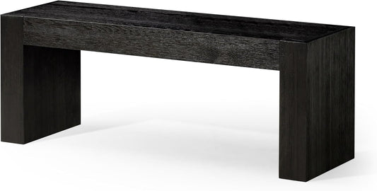 Zeno Contemporary Wooden Backless Bench Seating for Modern Dining, Kitchen Table, Entryway, Foyer, or Lobby in Weathered Black Finish
