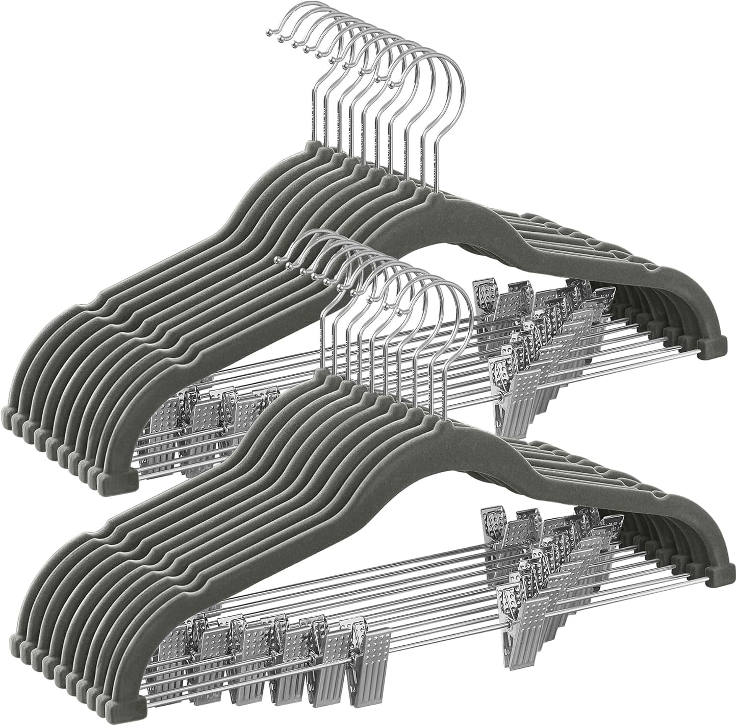 30-Pack Pants Hangers, 16.7-Inch Long Velvet Hanger with Adjustable Clips, Heavy-Duty, Non-Slip Skirt Hangers, Space-Saving for Pants, Skirts, Coats, Dresses, Black UCRF12B30