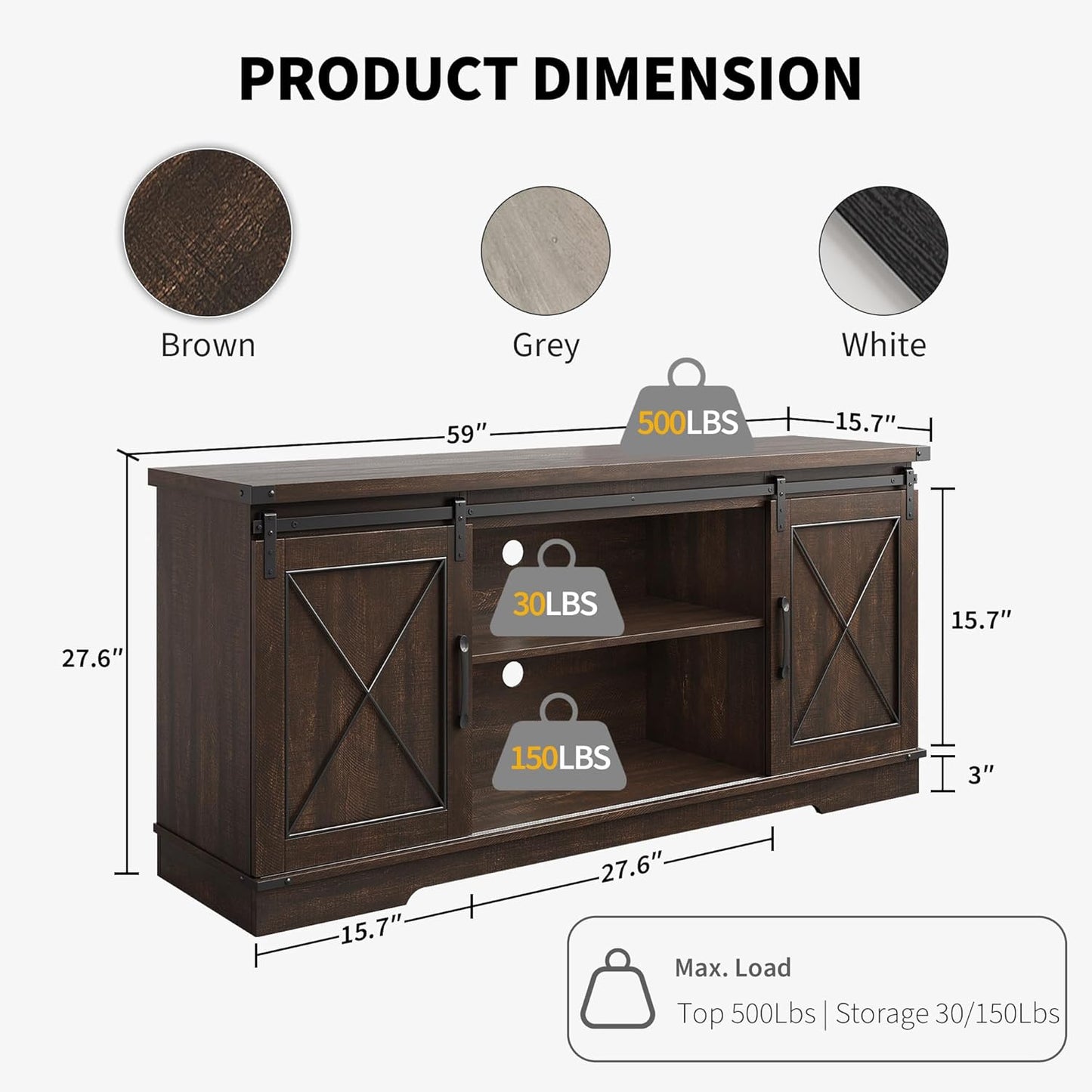 Farmhouse TV Stand and Entertainment Center for Tv up to 65 Inches with Sliding Barn Doors and Adjustable Shelf, Tv Media Console Table with Storage Cabinet for Living Room, Brown