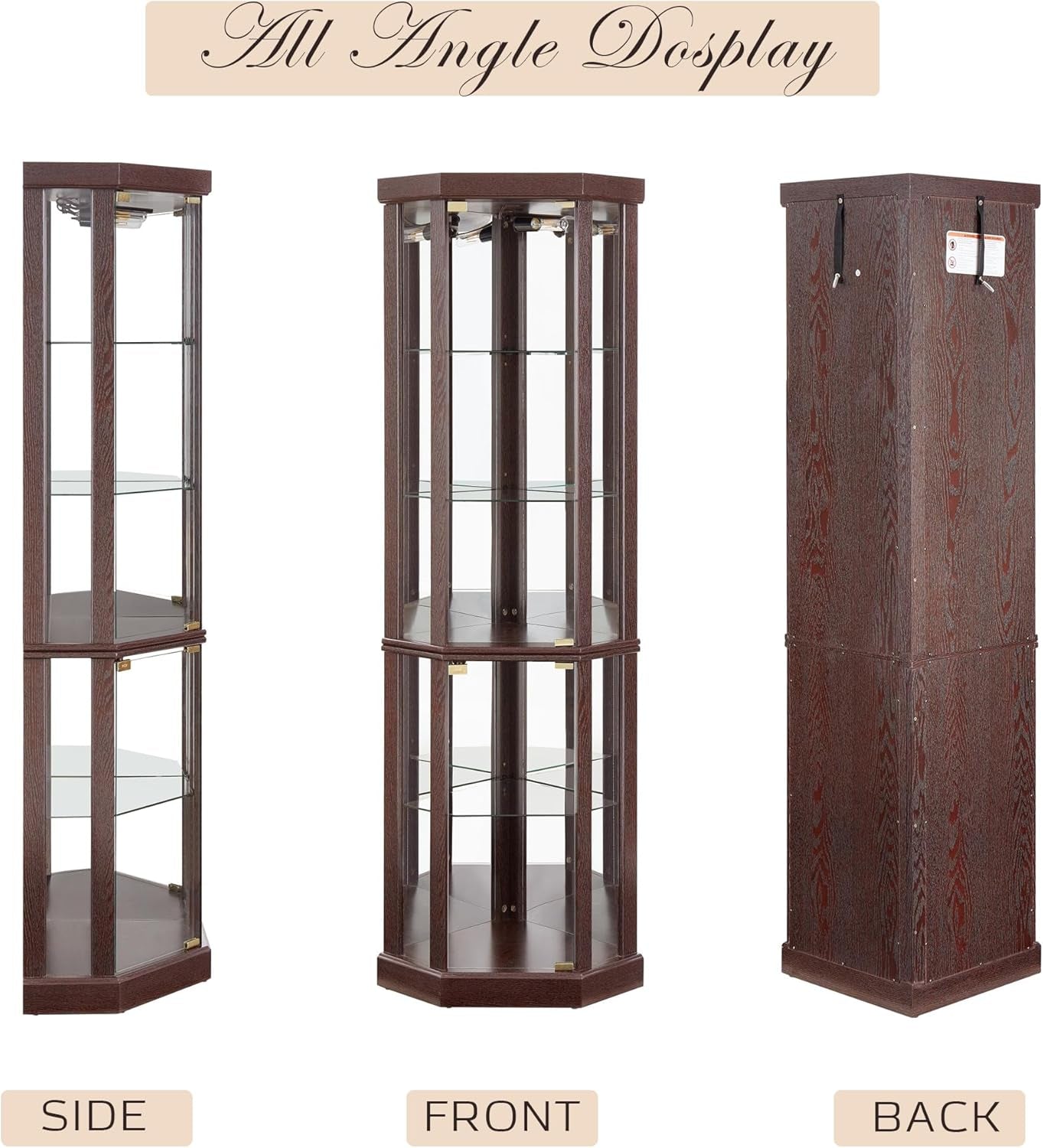 70" H Lighted Corner Curio Cabinet, Glass Display Cage with Tempered Glass Doors and 5 Adjustable Shelves, Wine Cabinet Storage Rack for Bar and Liquor Storage (Dark Cherry)
