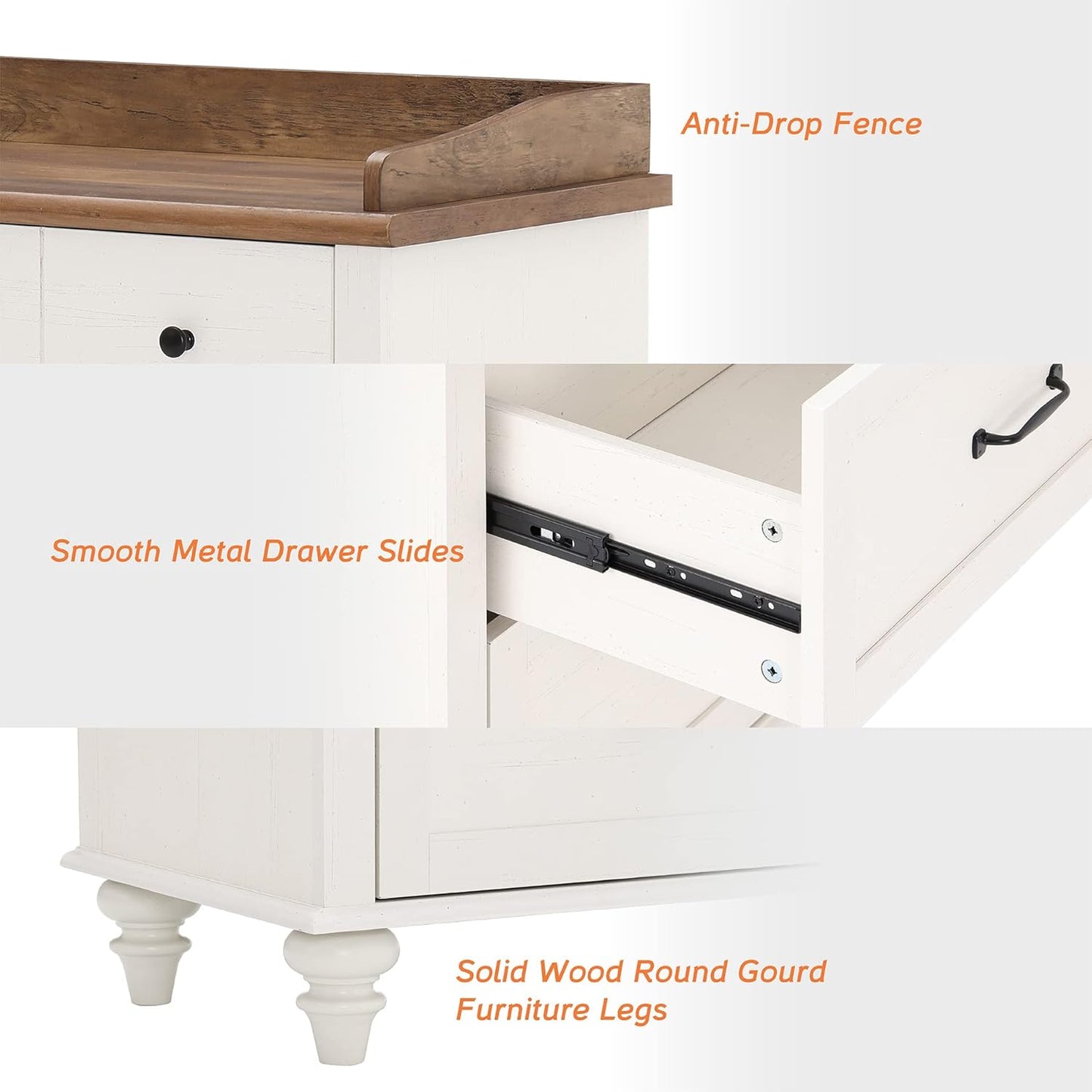 2 Piece Bedroom Set - Includes Mid Century 6 Drawer Dresser, Side Table with Charging Station & Storage Cabinet, 2 Piece Dresser and Nightstand Sets, White
