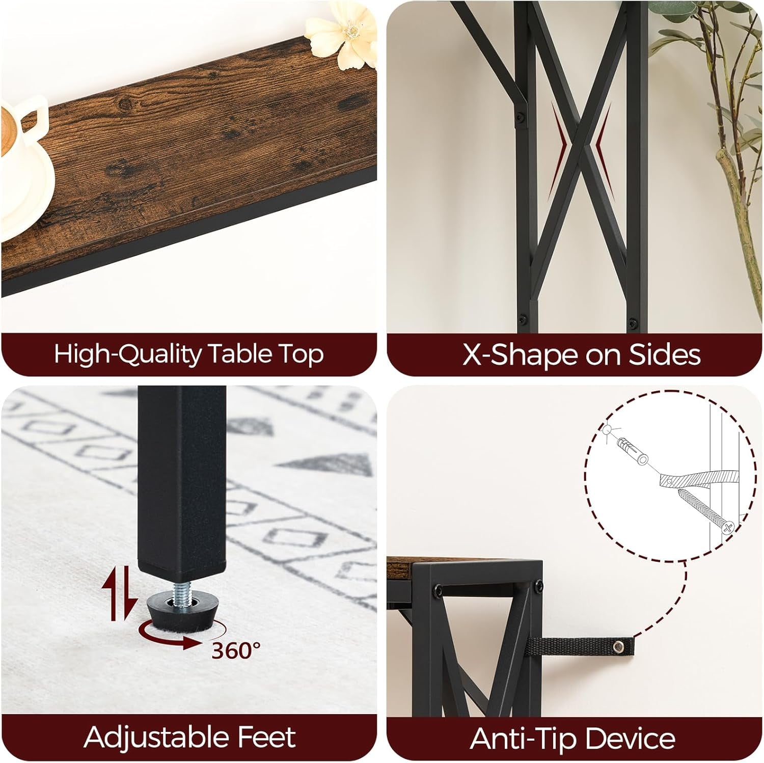 78.7'' Narrow Sofa Table with Charging Station, 2 Pack Skinny Console Table, Slim Entryway Hallway Couch Table, for Entrance, Foyer, Living Room, Hallway, Rustic Brown CTHR151E01S2