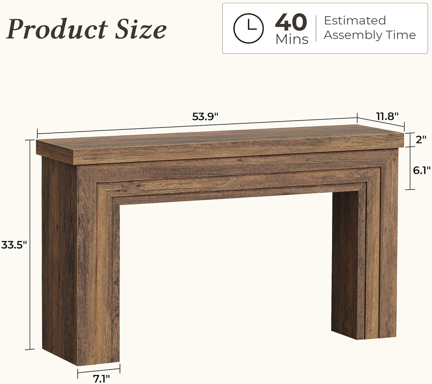 54 Inch Entryway Table, Retangular Console Table with Storage, Farmhouse Sofa Table behind the Couch, Long for Entrance, Hallway, Foyer, Living Room, Rustic Brown