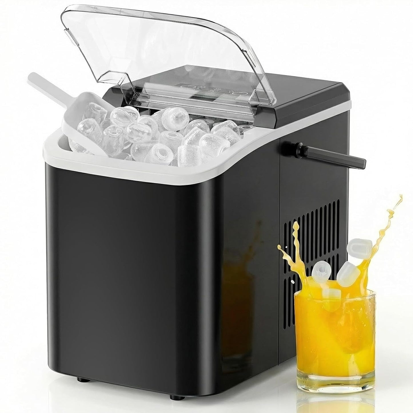 Ice Makers Countertop with Handle, Portable Ice Machine, 9 Bullet Cubes in 6 Mins, 26Lbs in 24Hrs, Auto-Cleaning, with Basket and Scoop, for Home, Kitchen, RV, Camping, Black