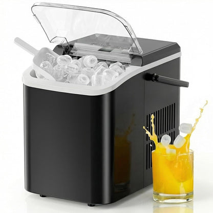 Ice Makers Countertop with Handle, Portable Ice Machine, 9 Bullet Cubes in 6 Mins, 26Lbs in 24Hrs, Auto-Cleaning, with Basket and Scoop, for Home, Kitchen, RV, Camping, Black