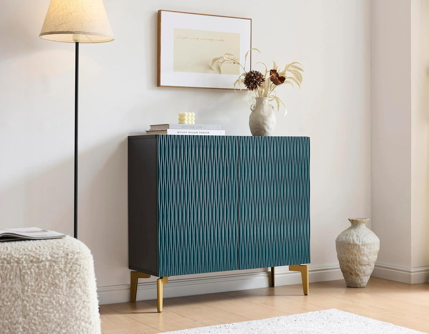 2-Door Storage Cabinet – Accent Sideboard Buffet in Blue & Black, Storage Cabinet for Living Room, Hallway, Kitchen, Dining Room, or Entryway