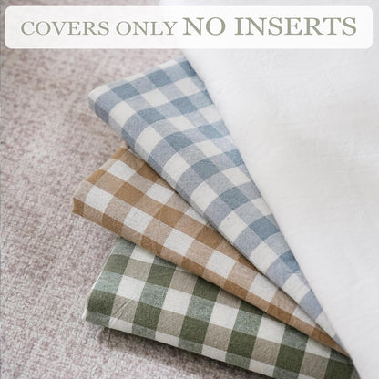 2 Pack Taupe/Brown Plaid Ruffle Throw Pillow Covers Farmhouse Checkered Chic Washed Cotton Pillowcases Gingham Pillow Shams for Bed, Sofa, Living Room-20"X20" Brown