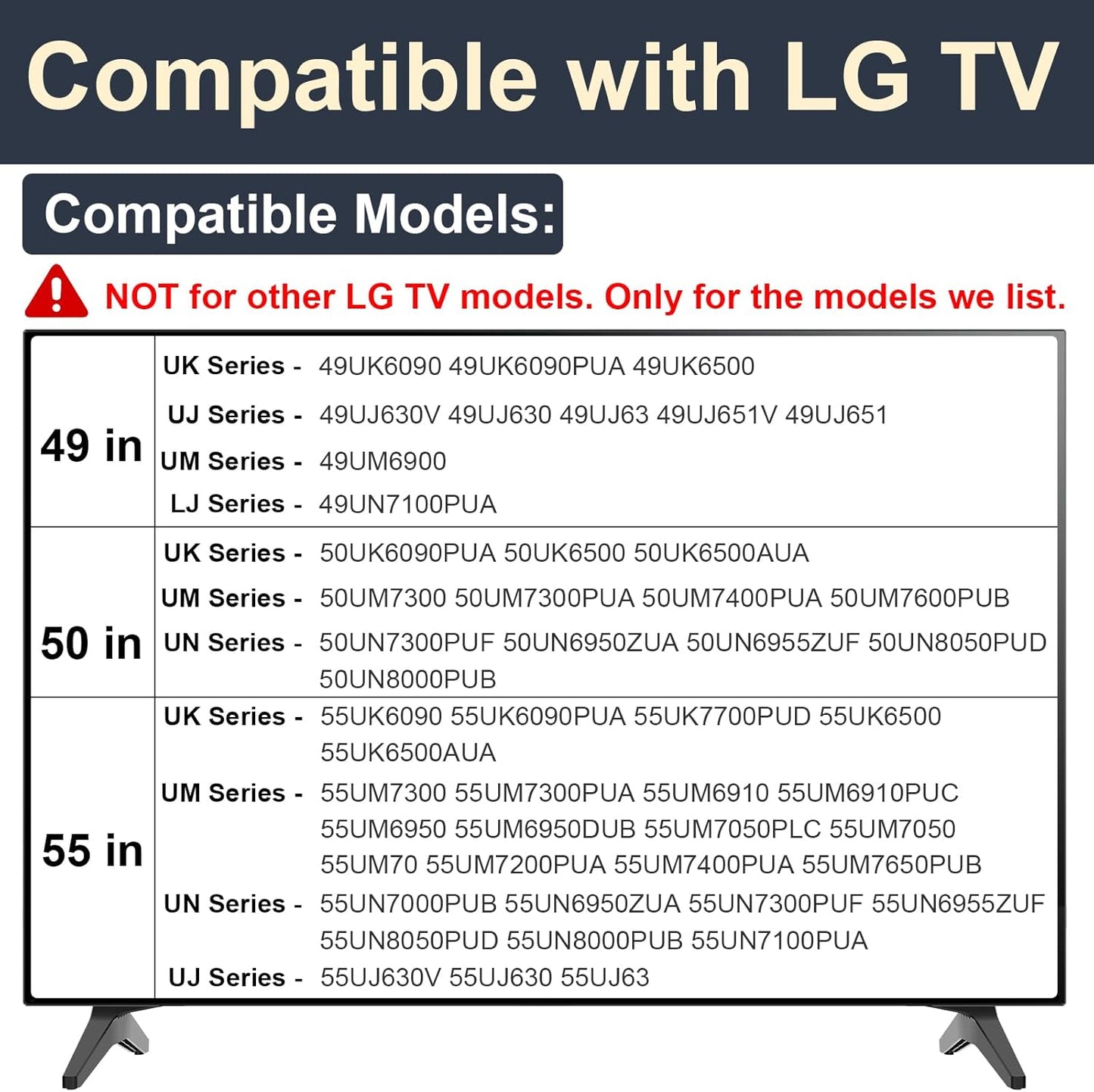 Stand for LG TV Legs Replacement, TV Stand Legs for 49 50 55 Inch LG TV Stand - 49UK6090 50UK6090 50UK6500 50UM7300 50UN7300 55UK7700 55UM7300 55UM6910 55UN7300 MAM643660 MEZ64114730 with Screws