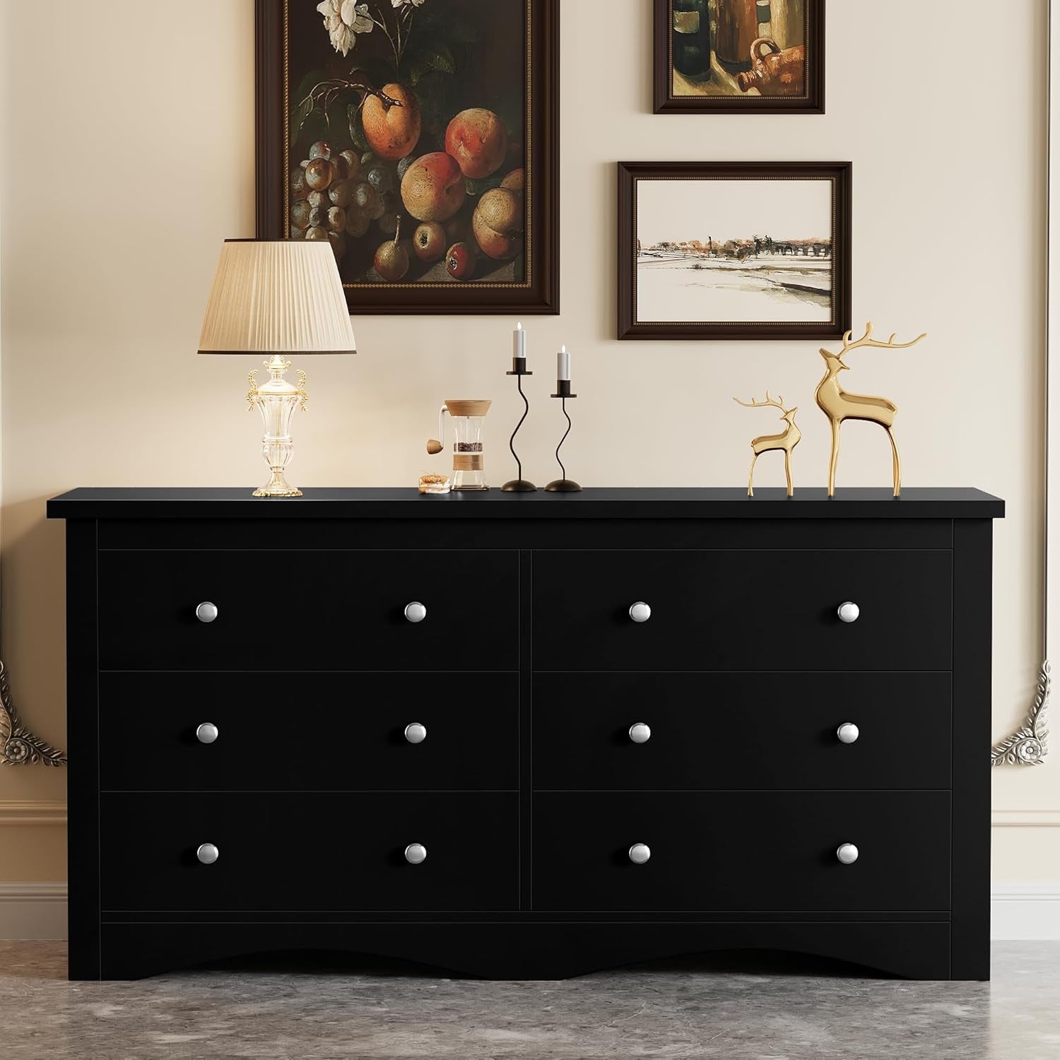 Dresser for Bedroom, 6 Wood Dresser, Chest of Drawers, for TV up to 65 Inch, TV Stand Storage Chest of Drawers for Hallway Entryway (Black)