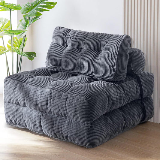 Folding Sofa Bed, Convertible Sleeper Chair with Pillow Foldable Mattress with Back Support, Portable Fold Out Chair Bed Comfy Floor Sofa Lounge for Living Room Bedroom, Dark Grey, Single