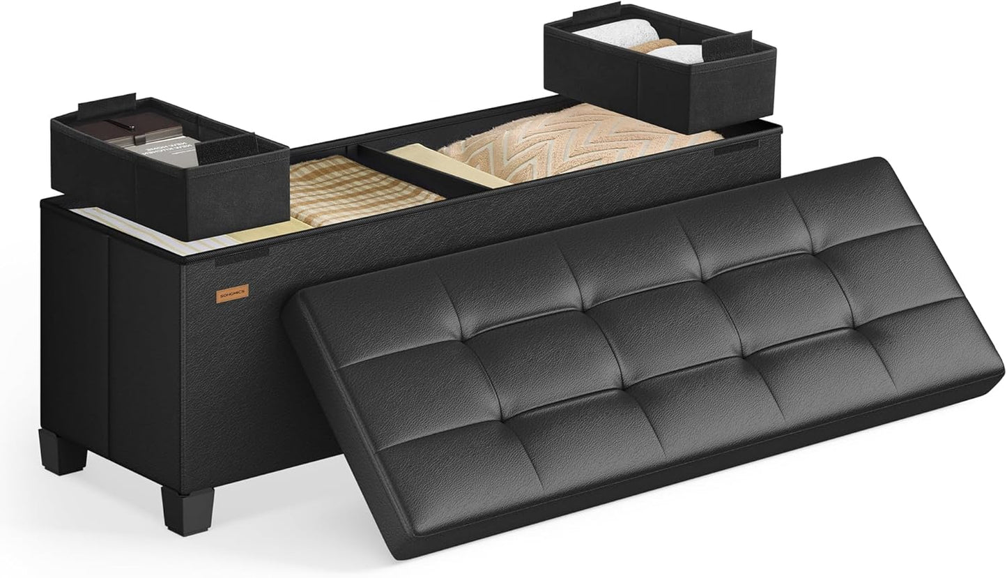 Storage Ottoman, Cube Ottoman with Legs, 15 X 15 X 15.7 Inches, Footstool, Footrest, 10 Gal. (37 L), Synthetic Leather, for Bedroom, Living Room, Dorm, Ink Black ULSF0512B02