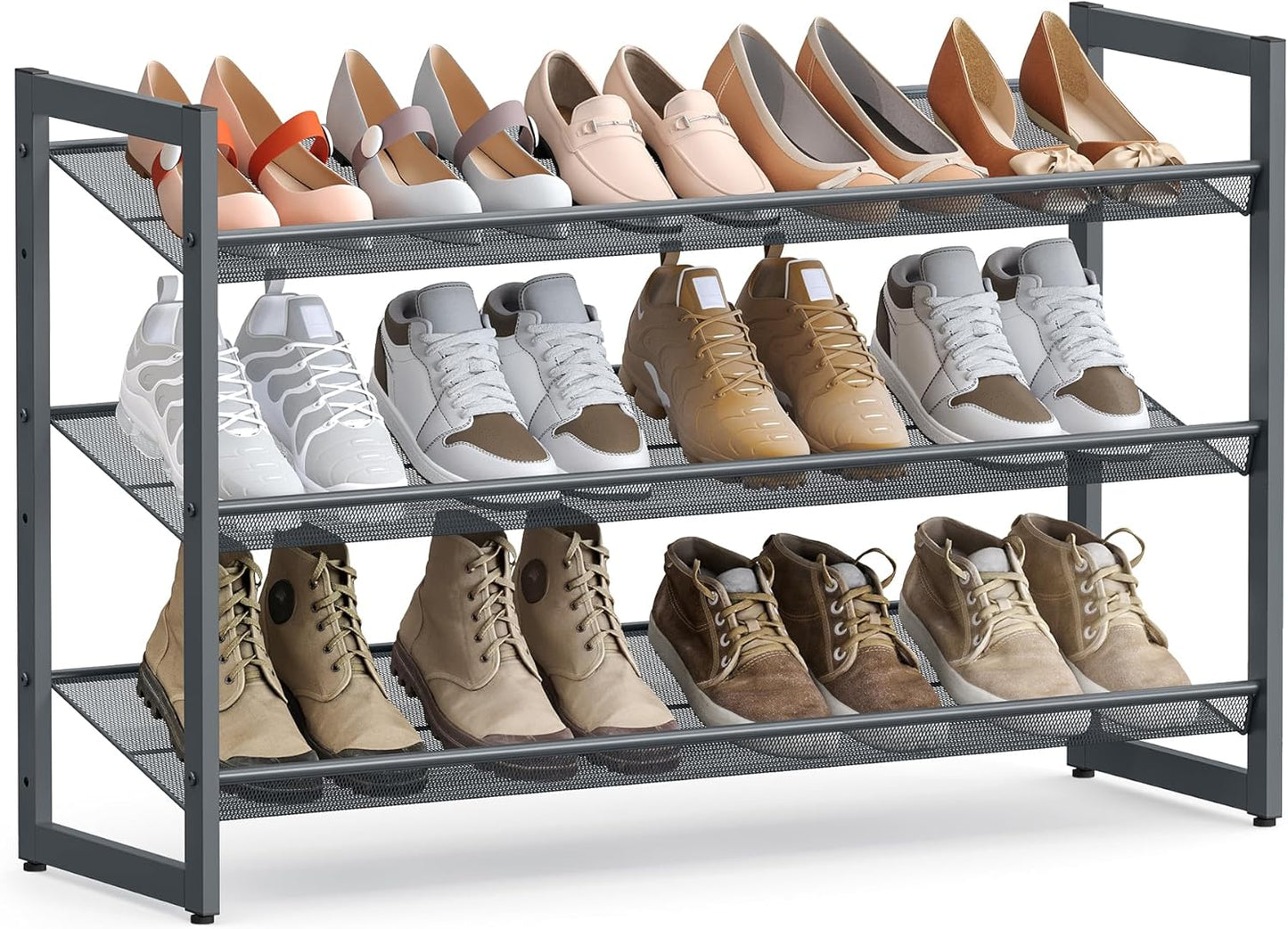 Shoe Rack, 5-Tier Shoe Organizer, Metal Shoe Storage for Garage, Stackable Shoe Shelf, with Adjustable Flat or Angled Shelves, 20-25 Pairs, Bronze ULMR05A