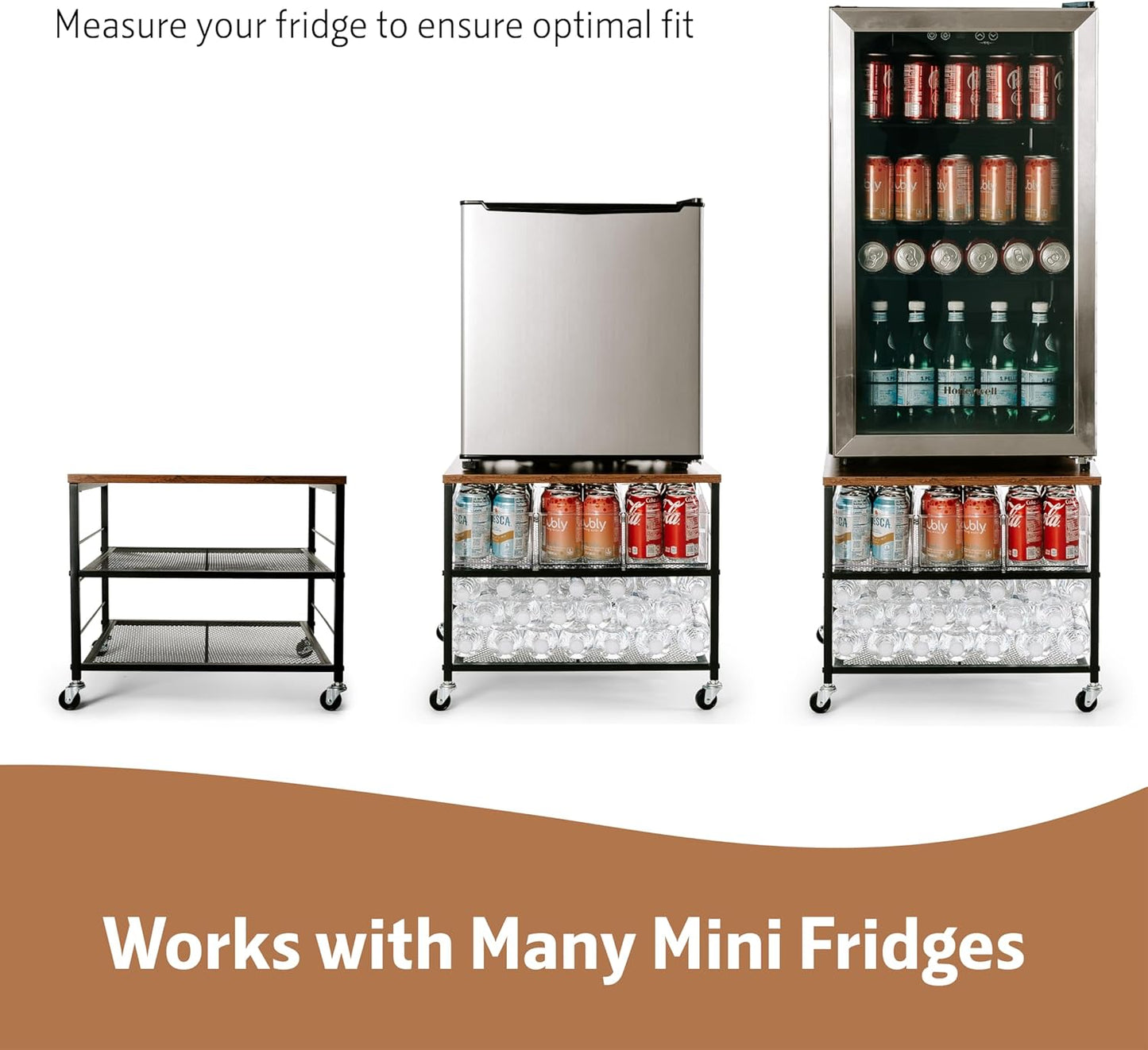 Mini Fridge Stand with Storage, Fridge Cabinet, Heavy Duty Refrigerator Stand Beverage, Dorm Fridge Cart, Microwave Stand, Nightstand, Kitchen Storage Organizer, End Table, Record Player Stand