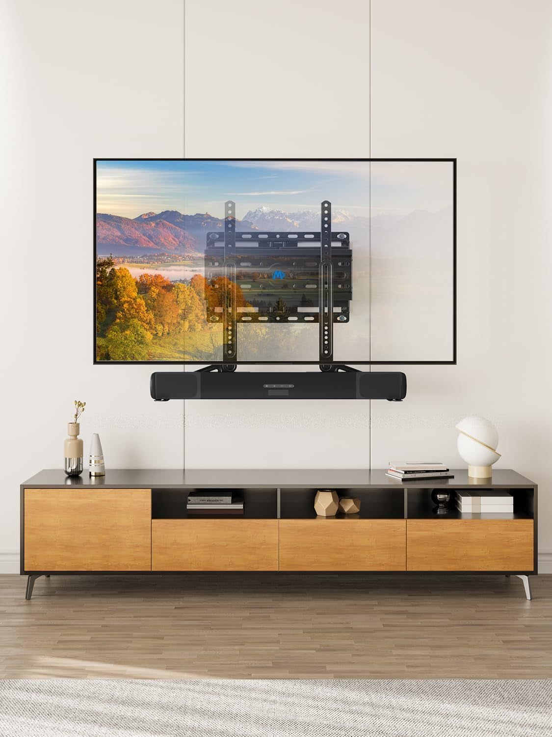 Soundbar Mount Bracket for Mounting above or under TV Fits Most of Sound Bars up to 15 Lbs, with Detachable Long Extension Plates MD5420
