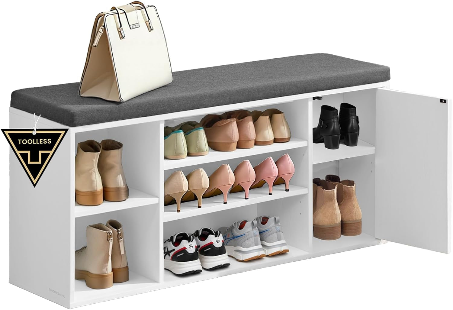 Storage Bench, Superfast Toolless Assembly, 41" Wide Entryway Shoe Cubby Bench with Cushion & Adjustable Shelves, Window Shoe Rack Cabinet, Snow White and Slate Gray ULHS391WE02S