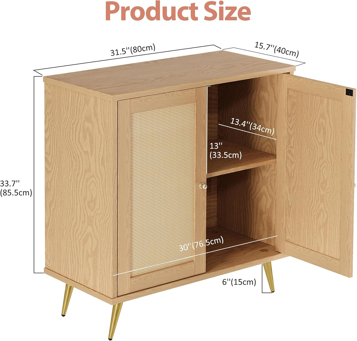 Rattan Buffet Cabinet with Storage, Sideboard Buffet Cabinet with Rattan Decor Doors, Modern Wood Cupboard for Kitchen Living Room Dining Room Hallway Entry, Natural