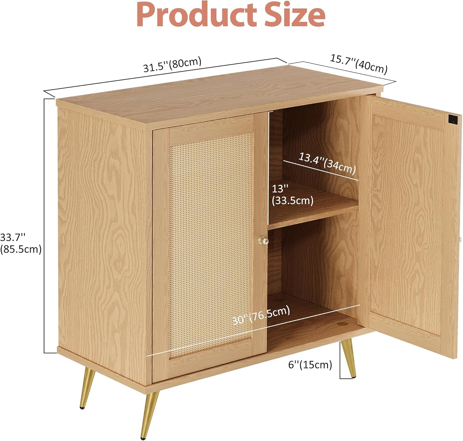 Rattan Buffet Cabinet with Storage, Sideboard Buffet Cabinet with Rattan Decor Doors, Modern Wood Cupboard for Kitchen Living Room Dining Room Hallway Entry, Natural