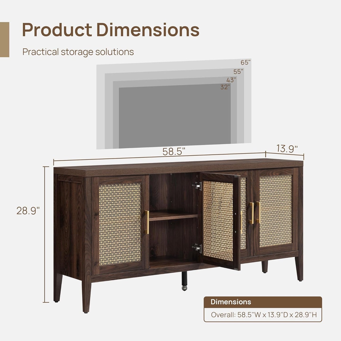 TV Stands for Living Room-Entertainment Center with Storage for Bedroom-Mid Century Modern Television Stands with 4 Doors 59" Media Console TV Cabinet Credenza for 45 50 55 60 65 Inch Tvs