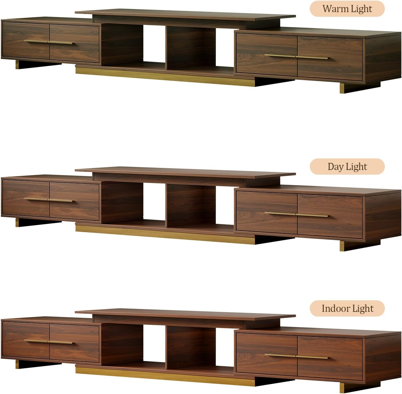 Extendable TV Stand, Modern TV Console for up to 100 Inch TV, Adjustable Length Entertainment Center, Mid-Century Media Console Cabinet for Living Room, Walnut (Extendable: 63.4”W-94.5”W)