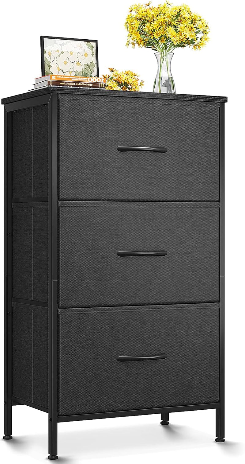 Dresser for Bedroom Nightstand Small Dressers Chest of Drawers End Table for Living Room, Closet Dresser with 3 Storage Drawers Organizer Clothes, Black