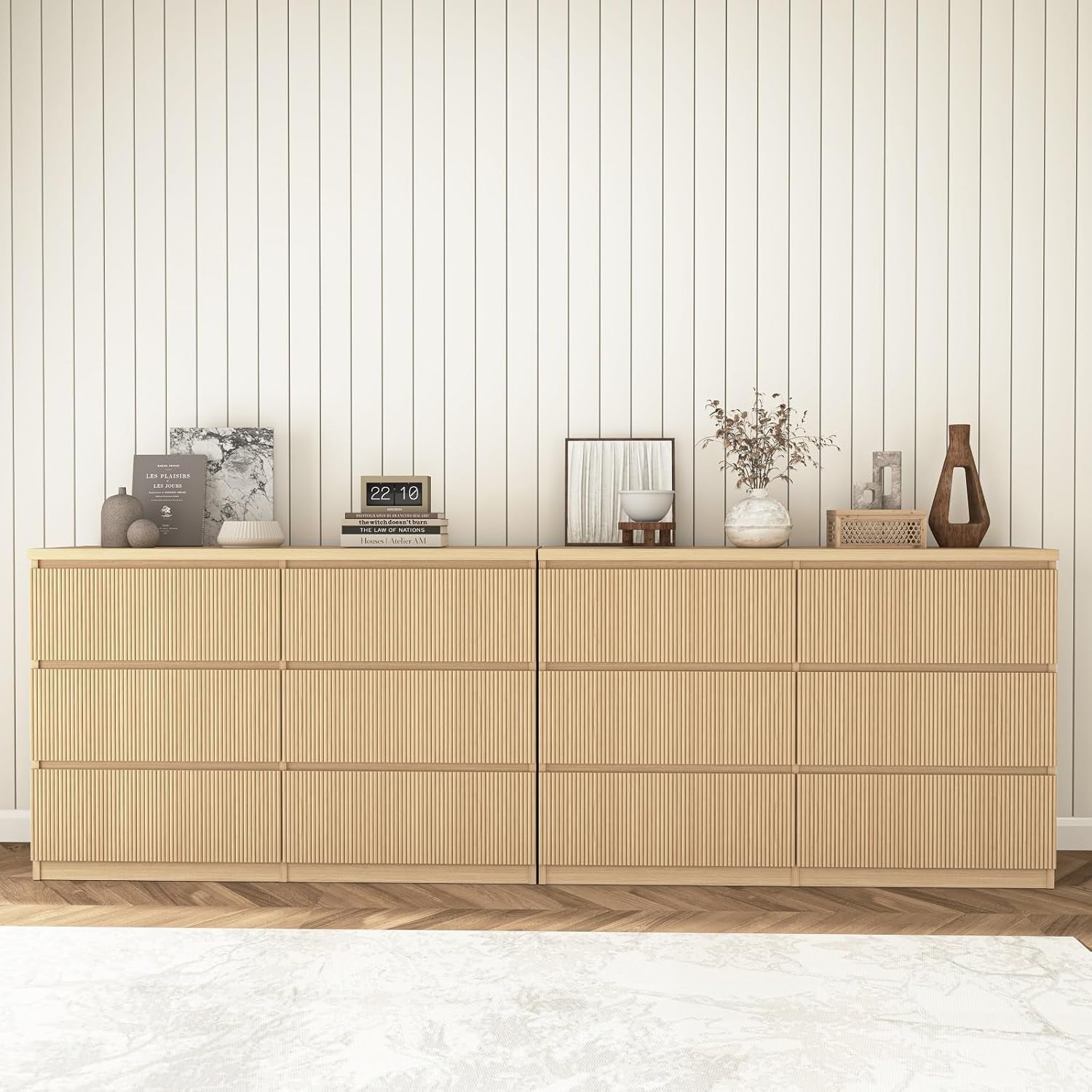Fluted Dresser for Bedroom,48'' Modern 6 Drawer Dresser with Deep Drawer,Wide Storage Chest of Drawer,Wood Bedroom Storage Organizer Furniture for Living Room,Hallway,Closet